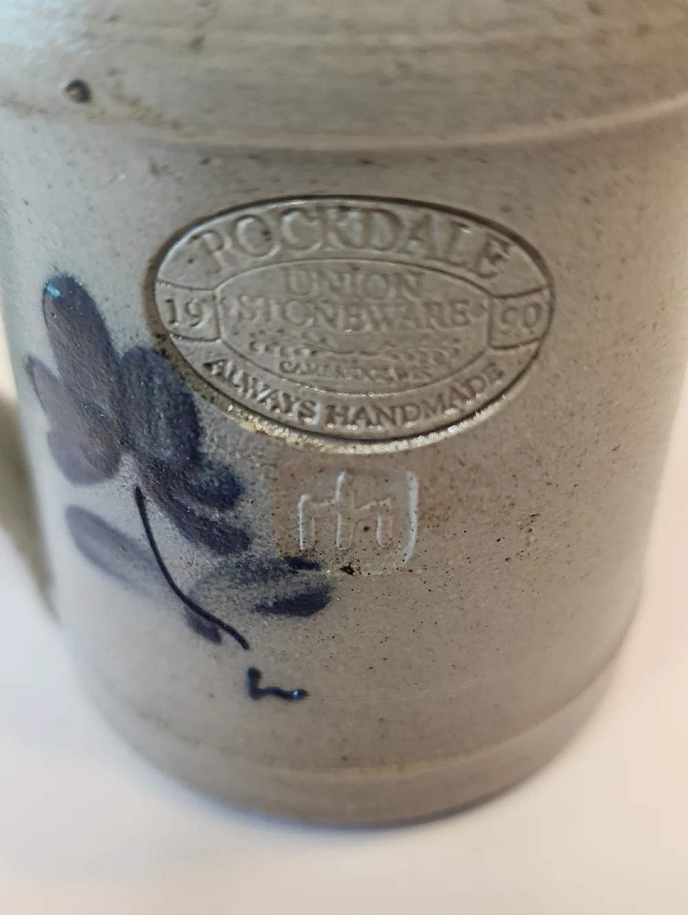 Rockdale Stoneware Handled Mug Blue Floral Motif ASHLEY & RAGGGEDY ANN On Front